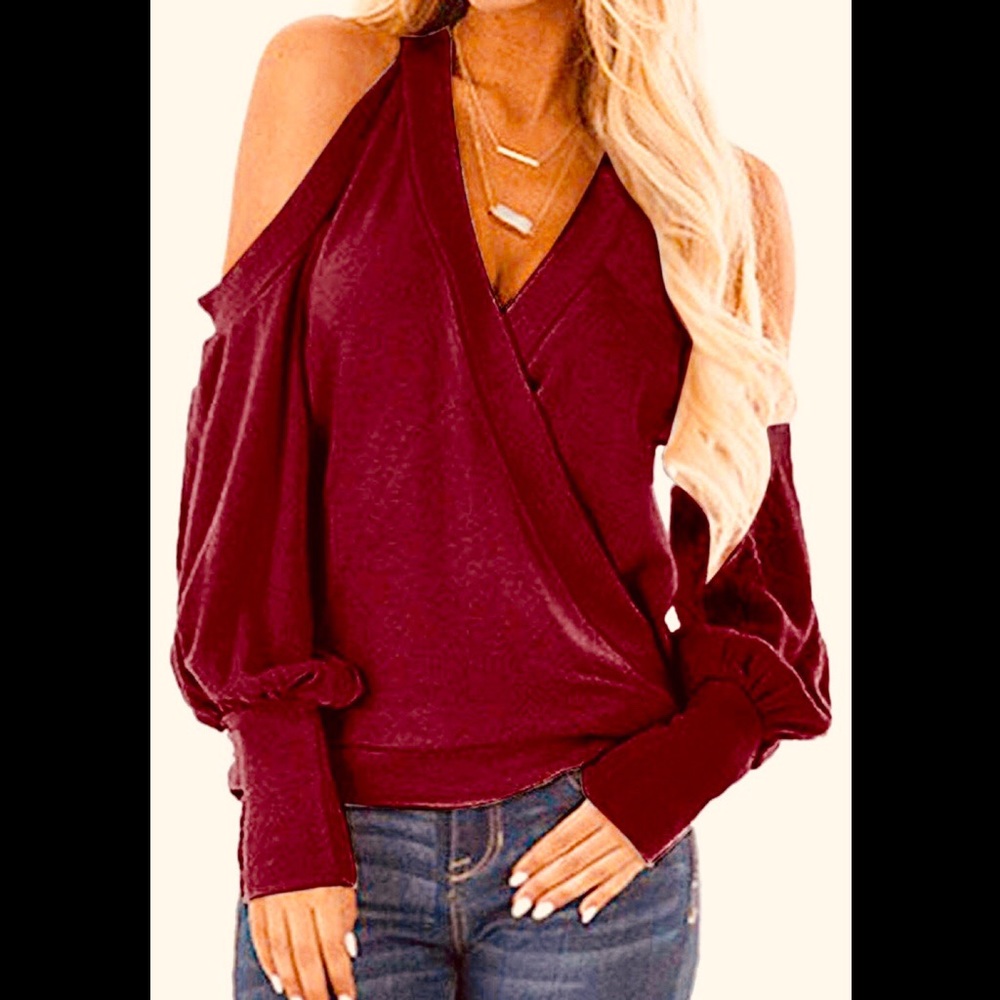 Women's Cold Shoulder Long Sleeve V-Neck Wrap Top
